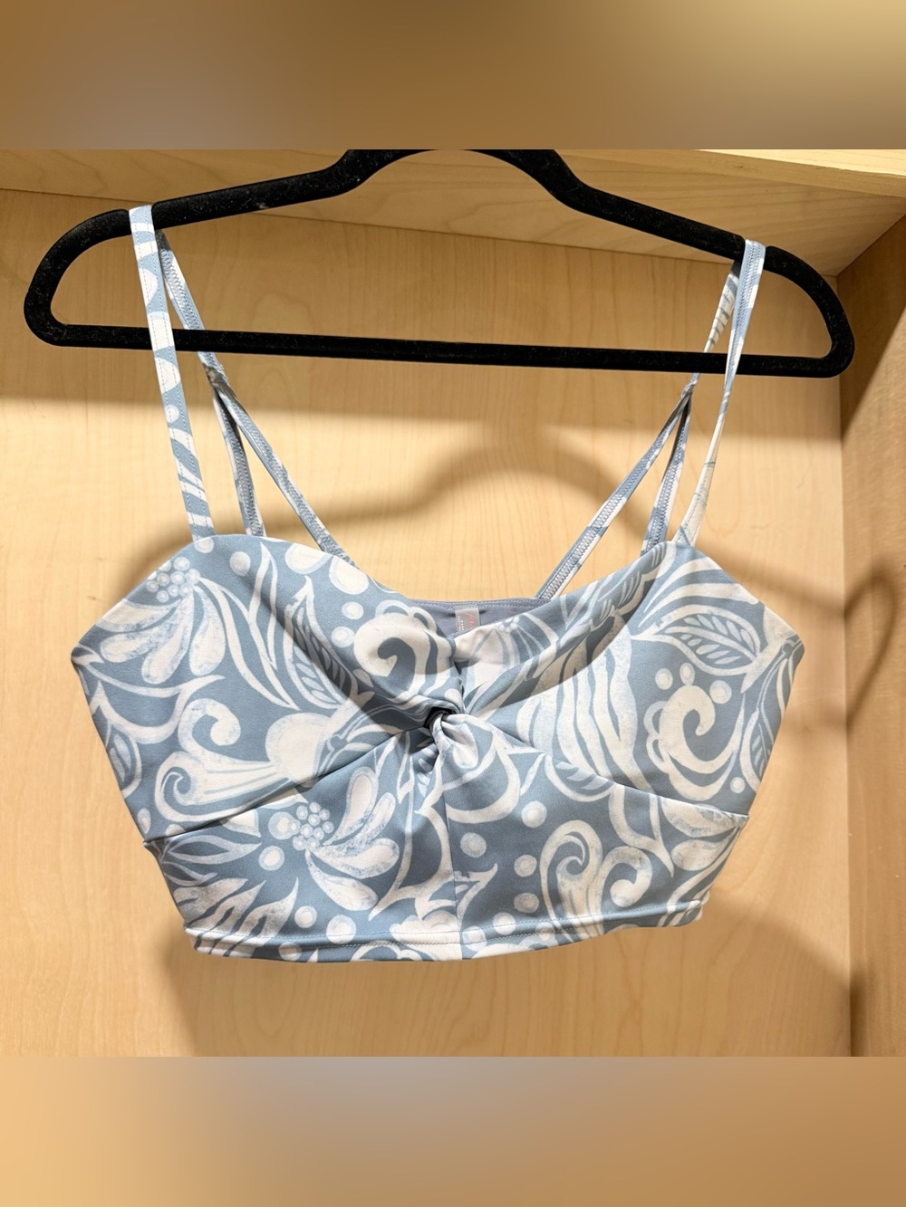 Free People Movement Blue and White Double Take Twist-Front Crop Top Size Large